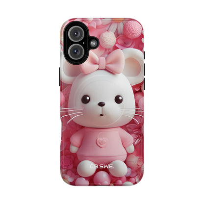 Adorable 3D Rendered White Mouse Plush Toy Floral iPhone 16 - Tough+
