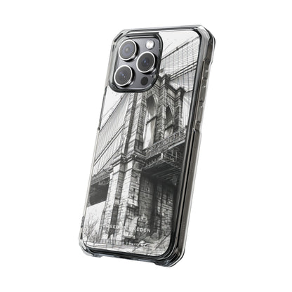 Suspension Bridge Line Art Illustration iPhone 15 - Clear Impact Phone Case