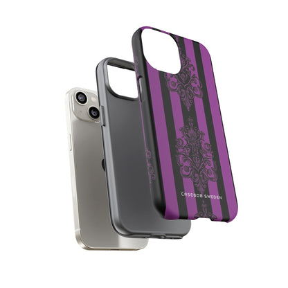 Gothic Elegance with Vertical Stripes and Ornamental Motifs iPhone 14 - Tough Phone Case