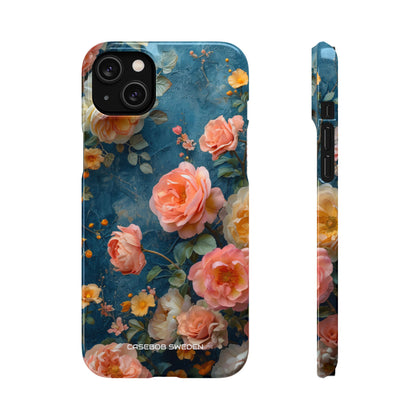 Blue Floral Elegance - Slim iPhone 14 Phone Case