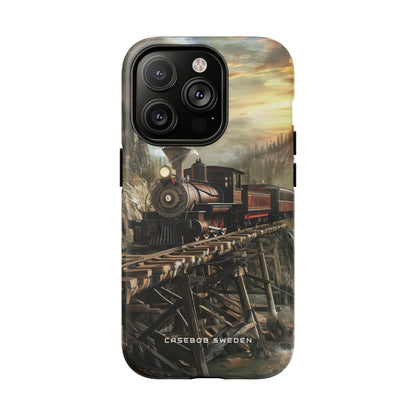 Vintage Steam Train Crossing Mountain Bridge iPhone 14 | Tough+ Phone Case