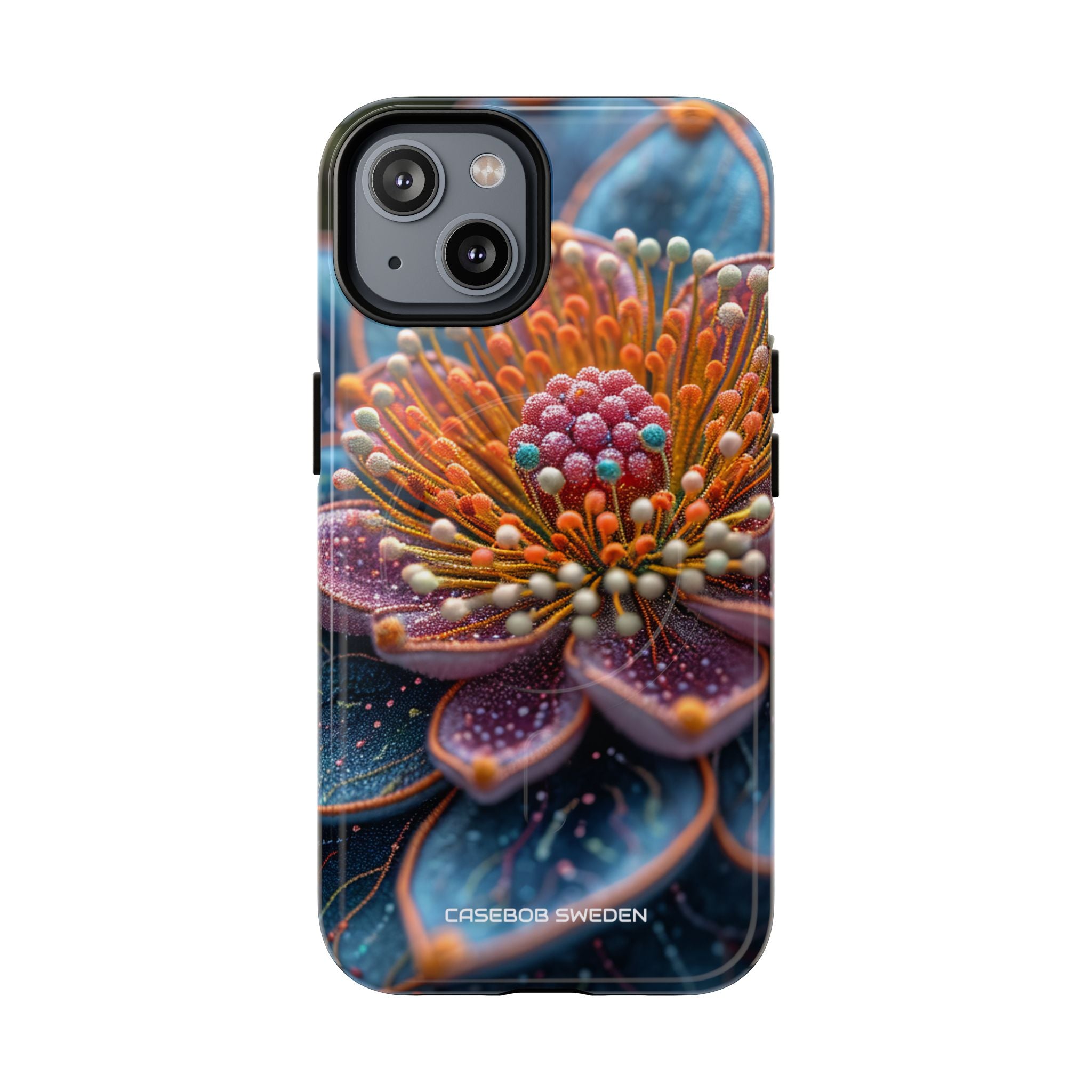 Blue-Orange Floral Swirl - Tough + MagSafe® iPhone 14 Phone Case