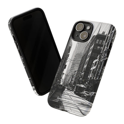 Urban Cityscape Line Perspective iPhone 15 - Tough Phone Case