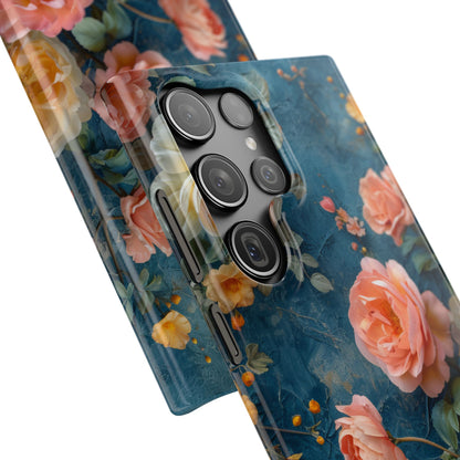 Blue Floral Elegance - Slim Samsung S23 Phone Case