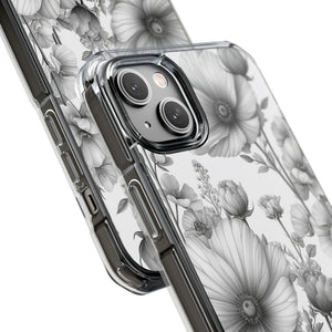 Monochrome Flora - Phone Case for iPhone (Clear Impact - Magnetic)