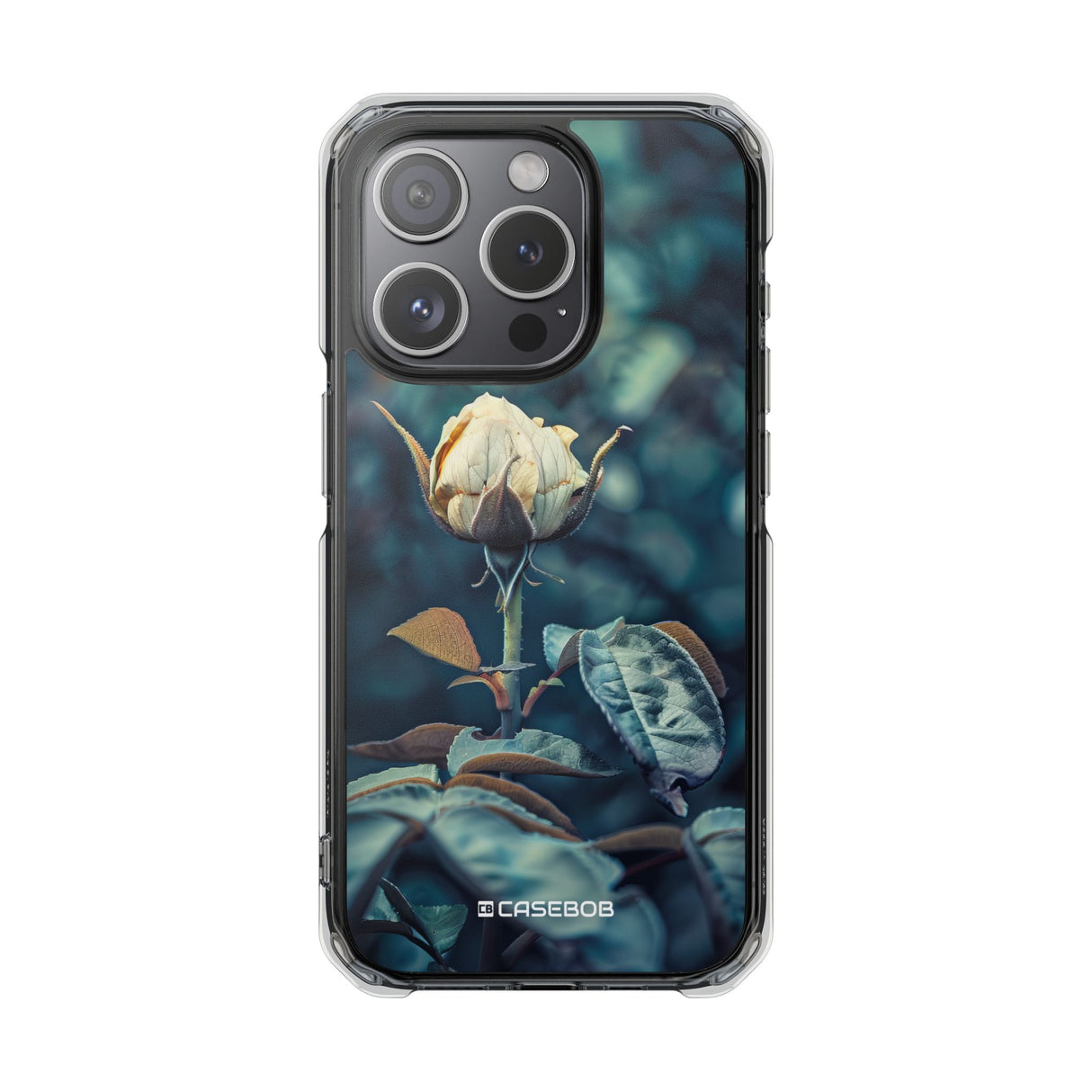 Teal Rosebud Serenade – Handyhülle für iPhone (Clear Impact – Magnetisch)