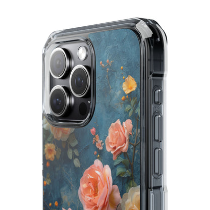 Blue Floral Elegance - Clear Impact iPhone 15 Phone Case