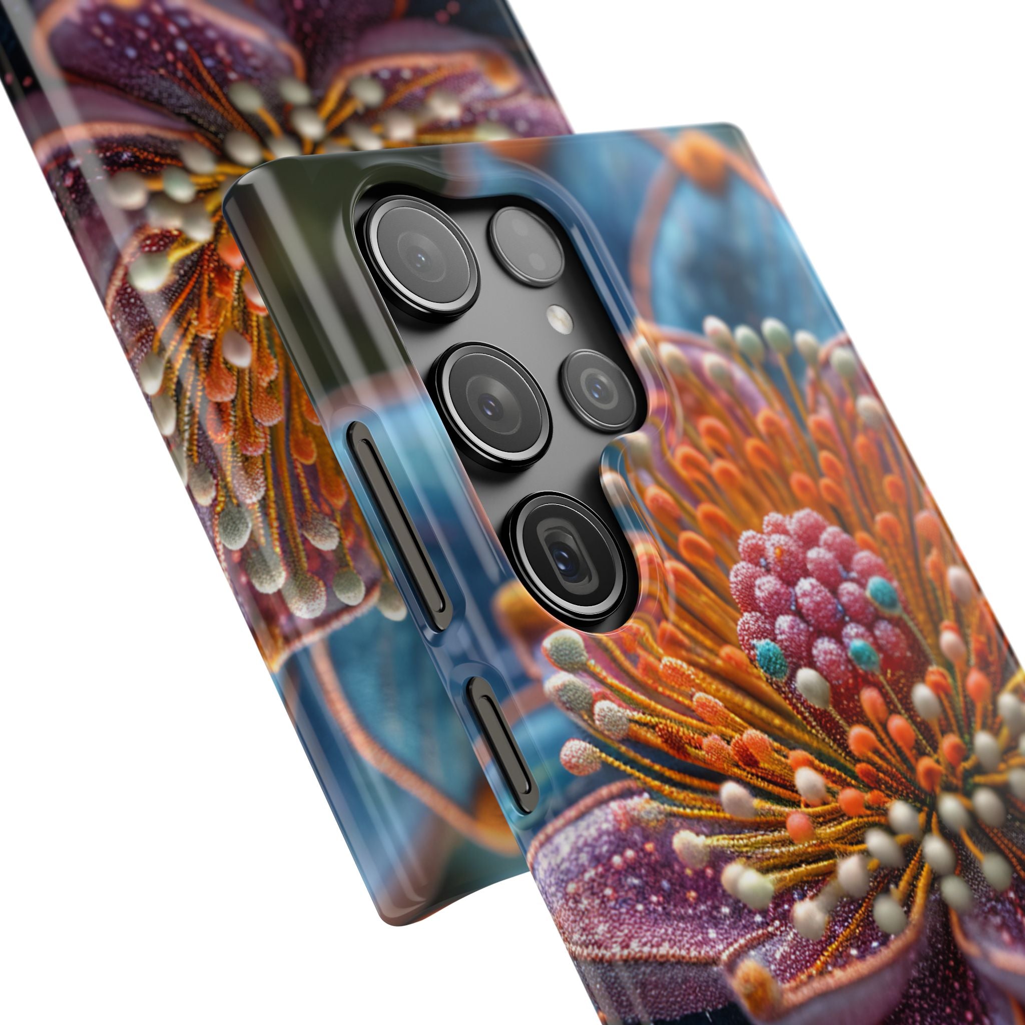 Blue-Orange Floral Swirl - Slim Samsung S23 Phone Case