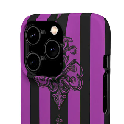 Gothic Elegance with Vertical Stripes and Ornamental Motifs iPhone 14 - Slim Phone Case