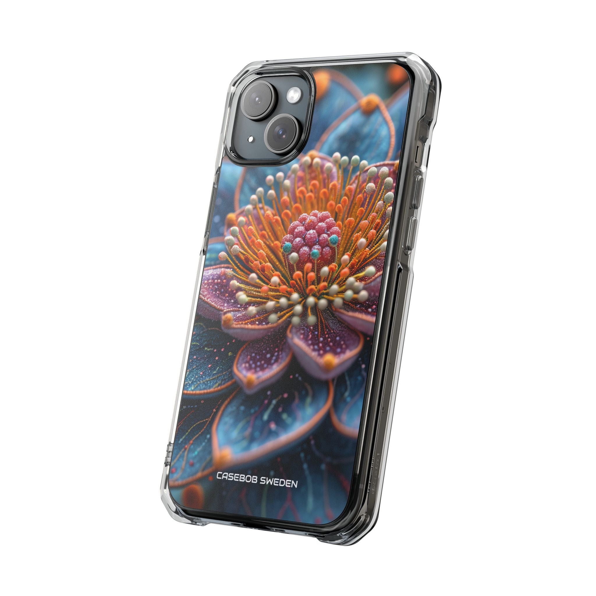 Blue-Orange Floral Swirl - Clear Impact iPhone 15 Phone Case