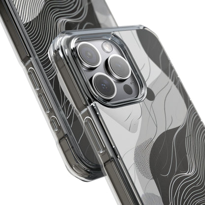 Fluid Rhythms: Monochrome Line Flow iPhone 15 - Clear Impact Phone Case