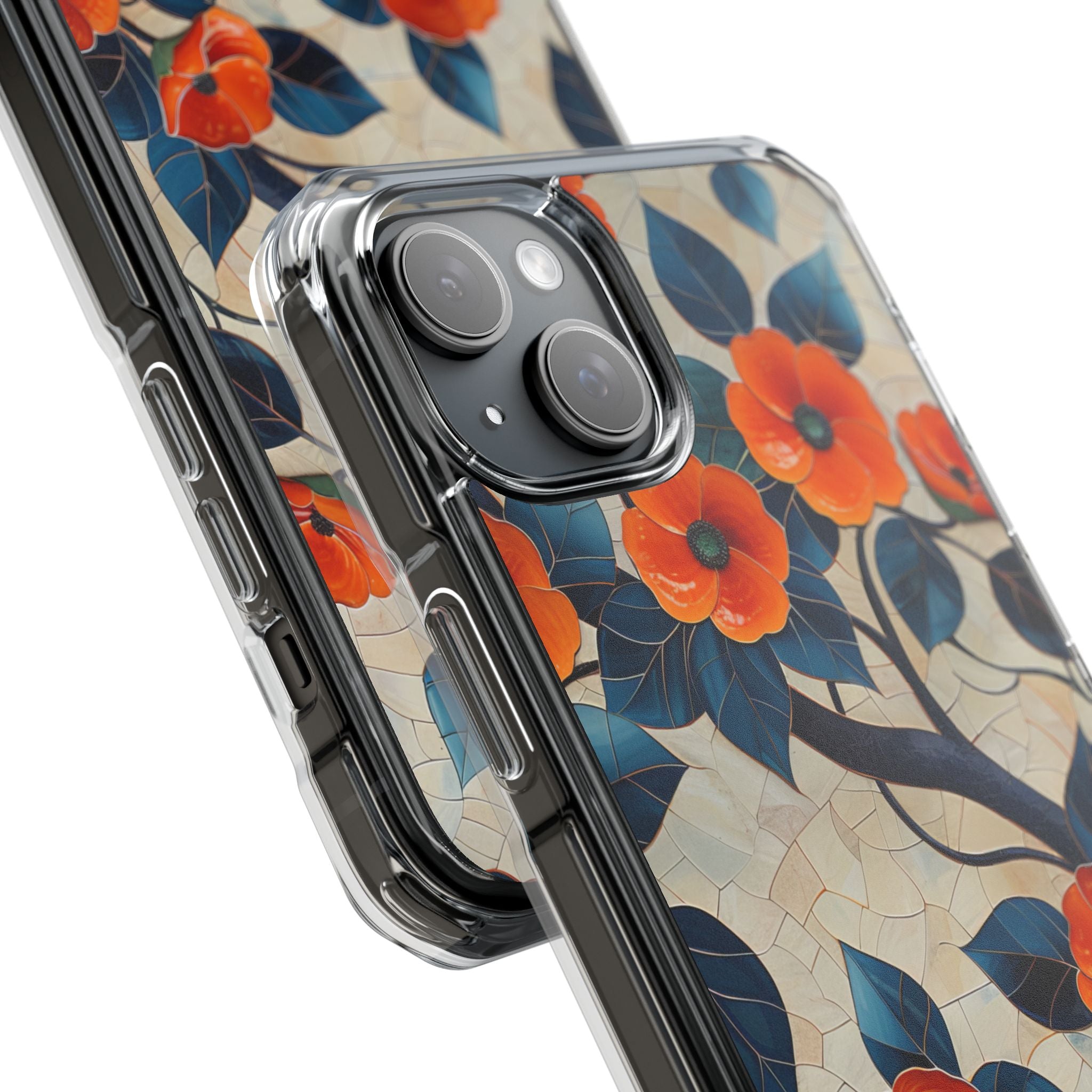 Orange Blossoms Mosaic Harmony iPhone 15 - Clear Impact Phone Case