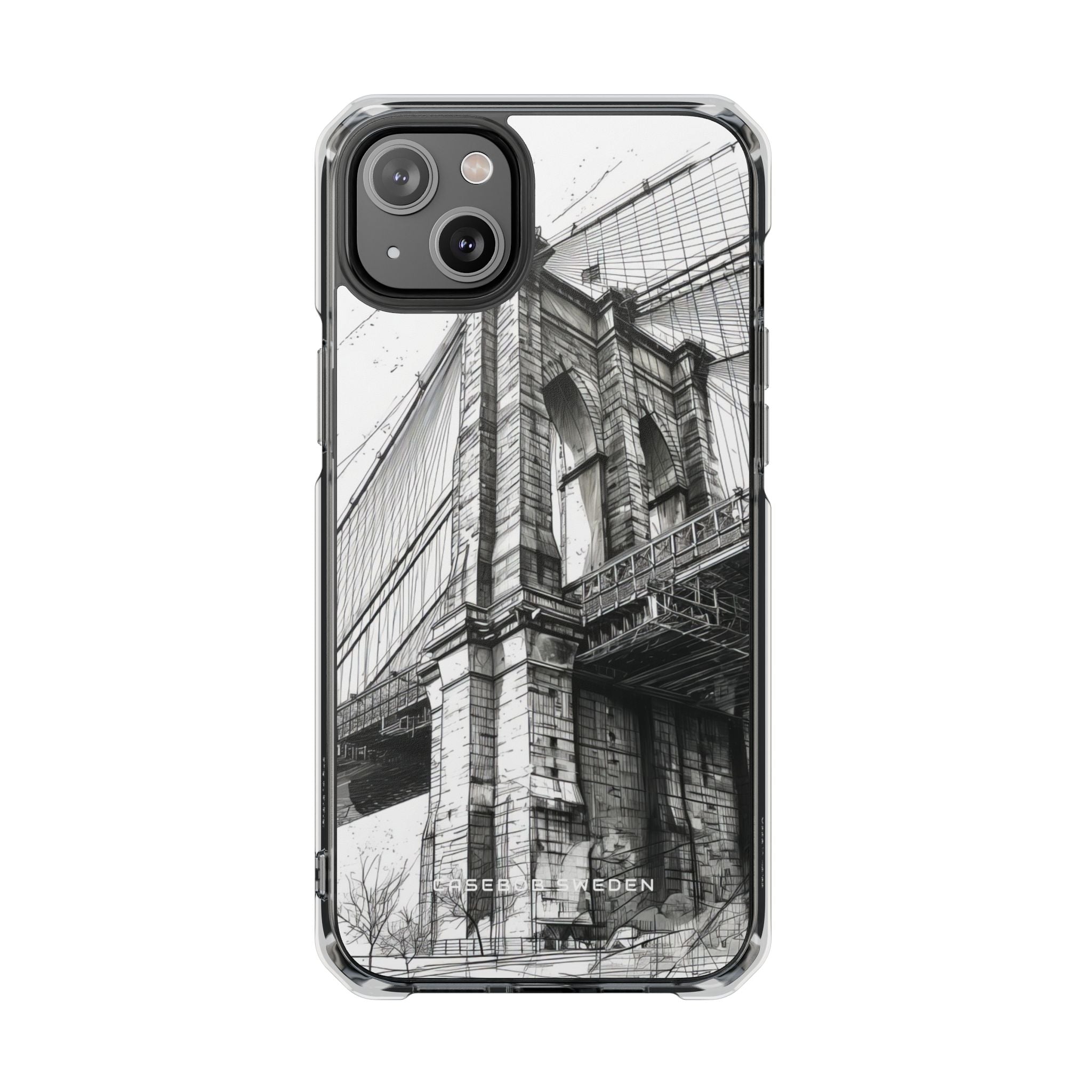 Suspension Bridge Line Art Illustration iPhone 14 - Clear Impact Phone Case