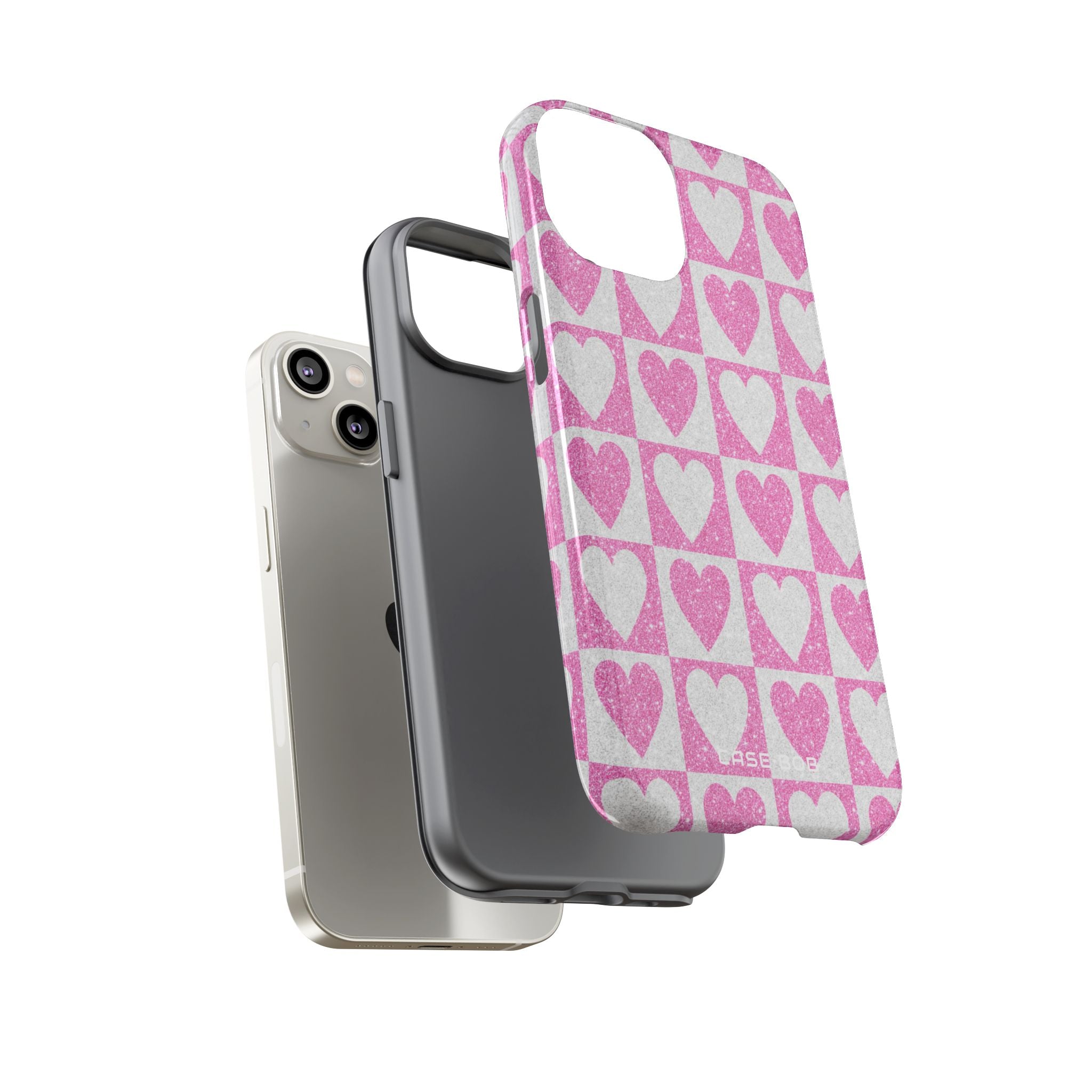 Glitter Heart Grid iPhone 14 Case - Tough