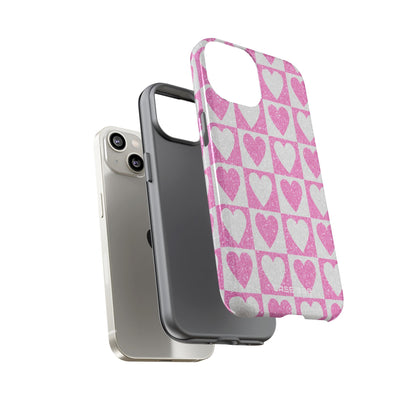 Glitter Heart Grid iPhone 14 Case - Tough