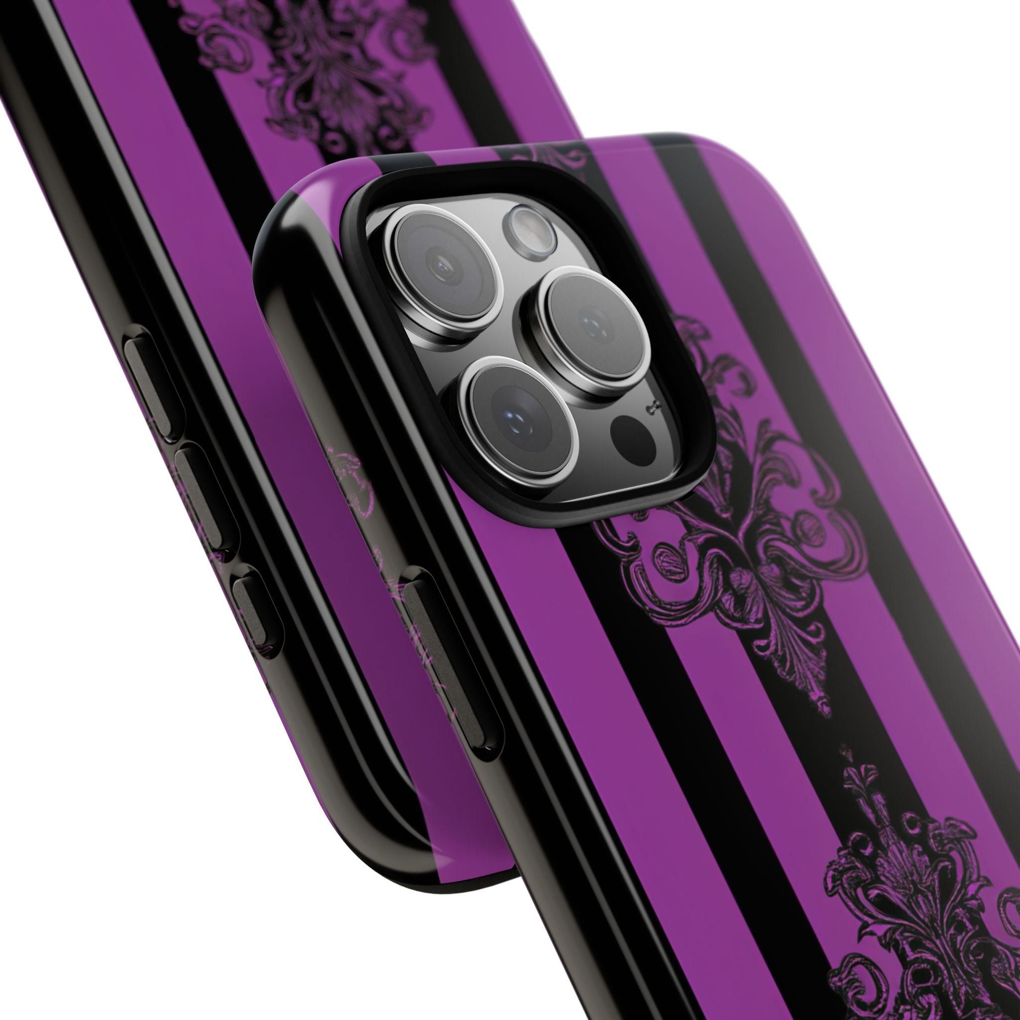 Gothic Elegance with Vertical Stripes and Ornamental Motifs iPhone 16 - Tough Phone Case