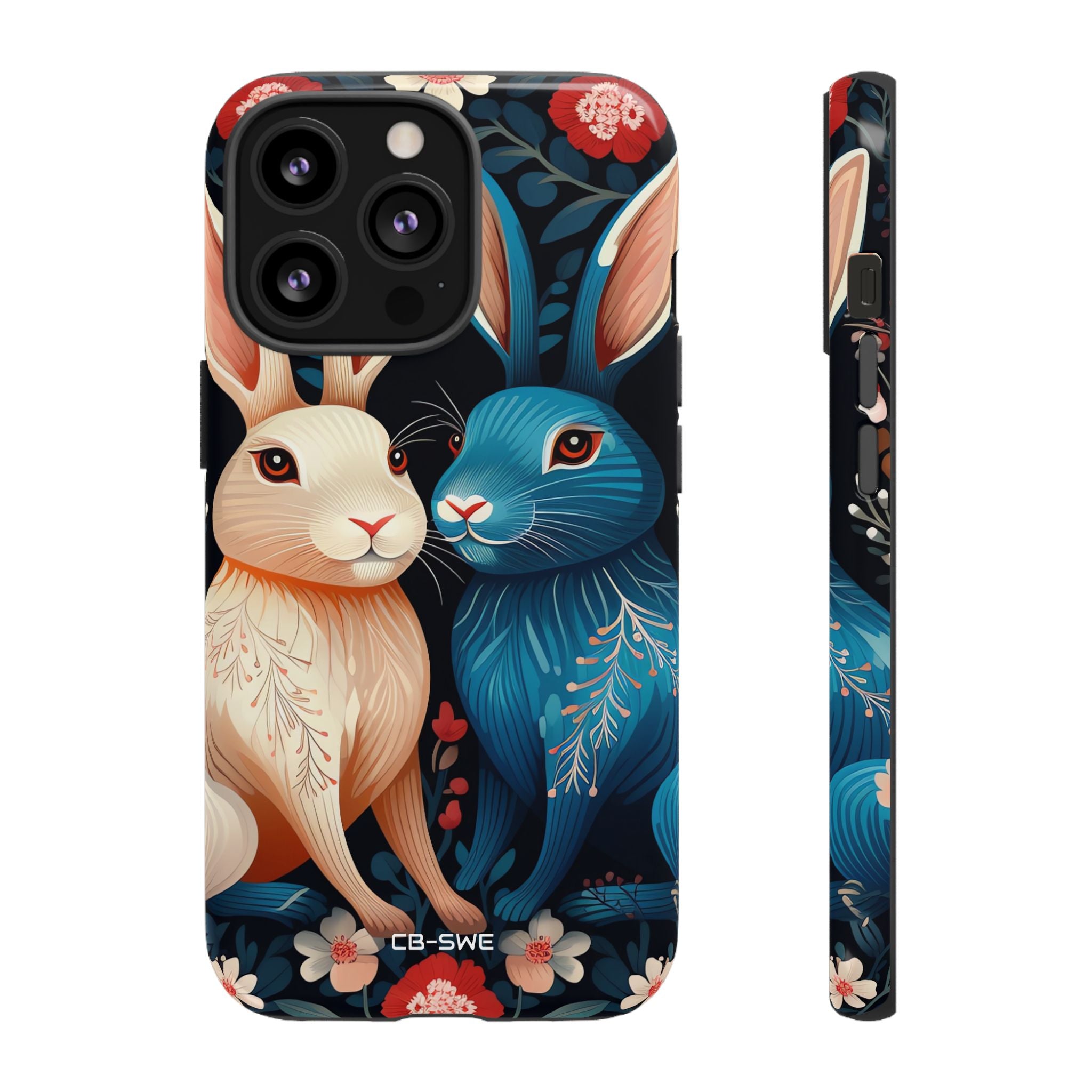 Rabbits Embrace Blossoms - iPhone Case