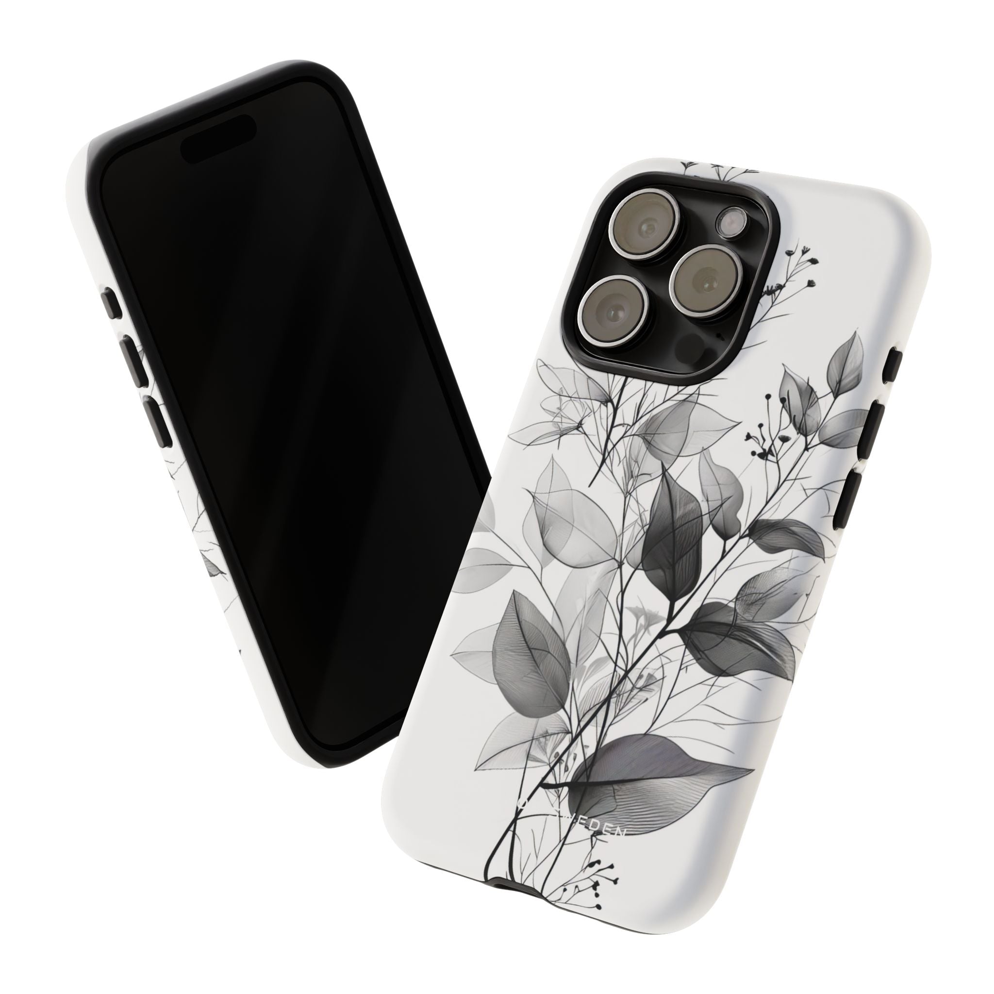 Monochrome Floral Elegance iPhone 15 - Tough Phone Case