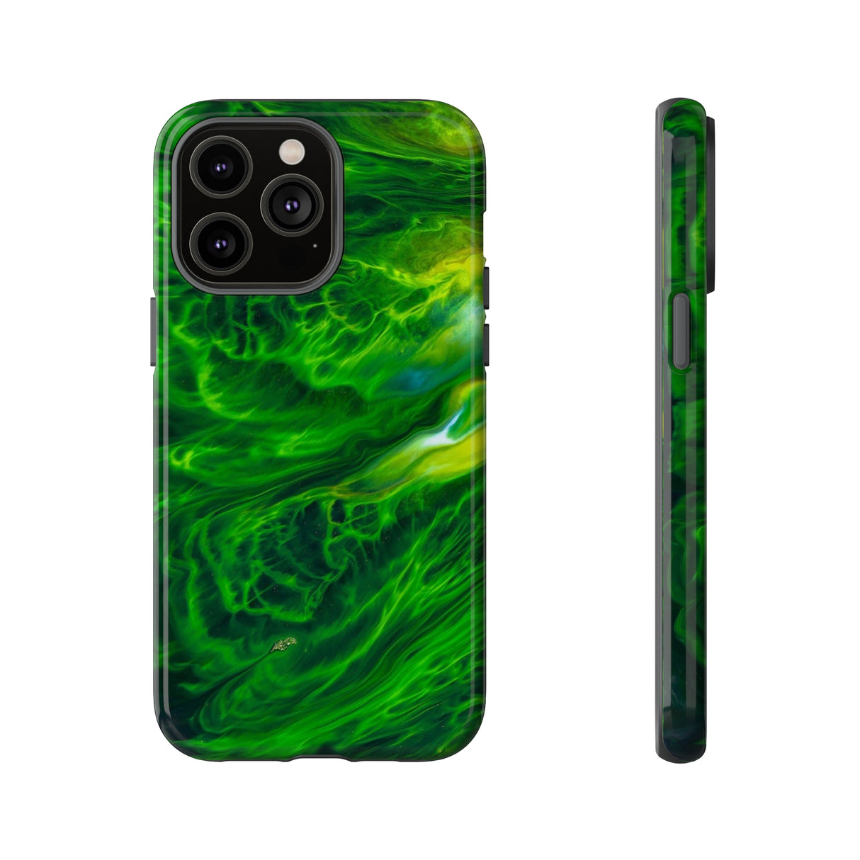 Neon Green Wave Ink Art iPhone Case (Protective) iPhone 14 Pro Max Glossy Phone Case