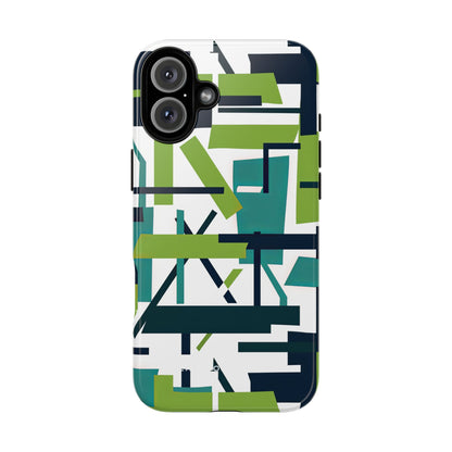 Green Geometry Glide iPhone 16 - Tough Phone Case