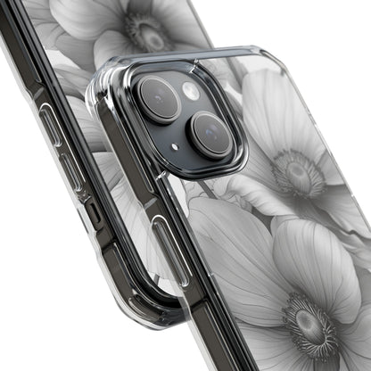 Grayscale Floral Harmony iPhone 15 - Impact Clear+