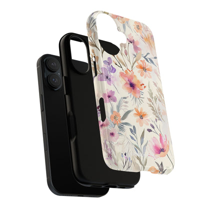 Soft Pink Floral Watercolor Design - Tough + MagSafe® iPhone 16 Phone Case