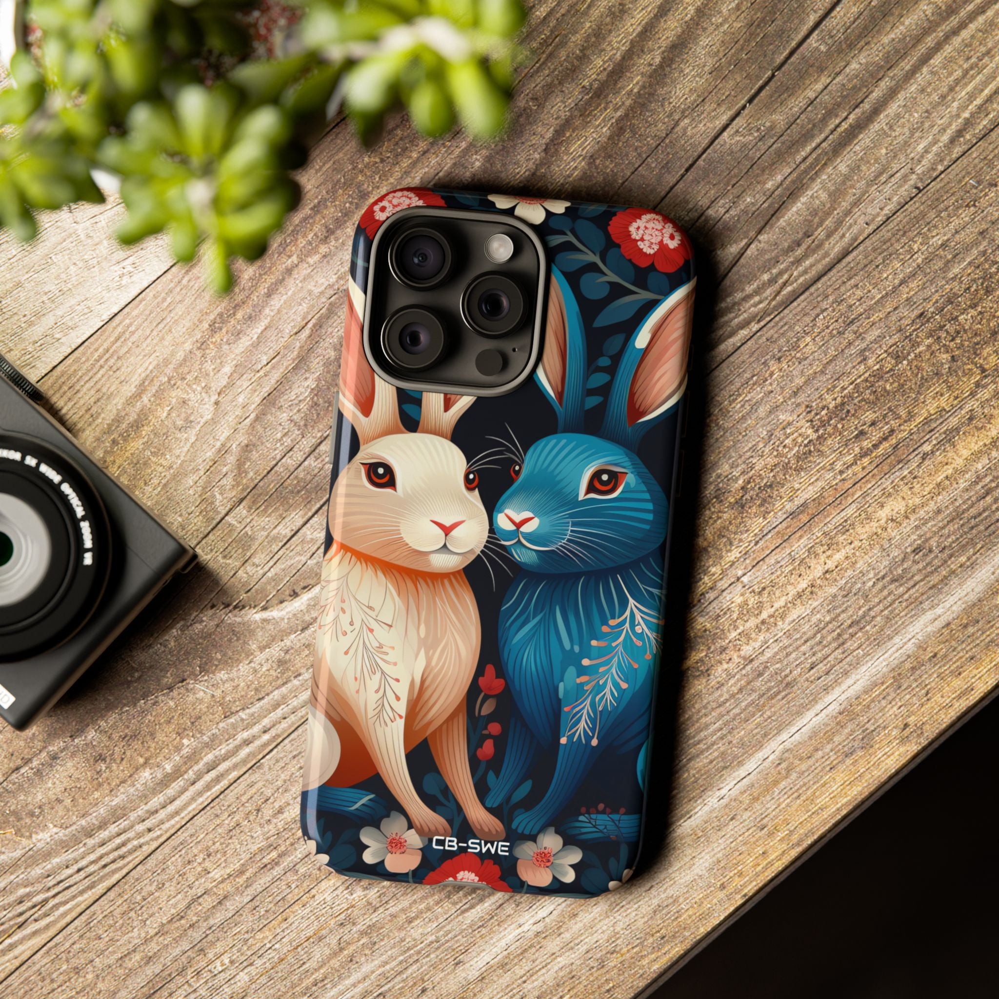 Rabbits Embrace Blossoms - iPhone Case
