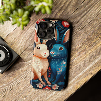 Rabbits Embrace Blossoms - iPhone Case