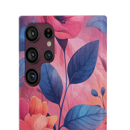 Pink Blue Floral - Slim Samsung S22 Phone Case