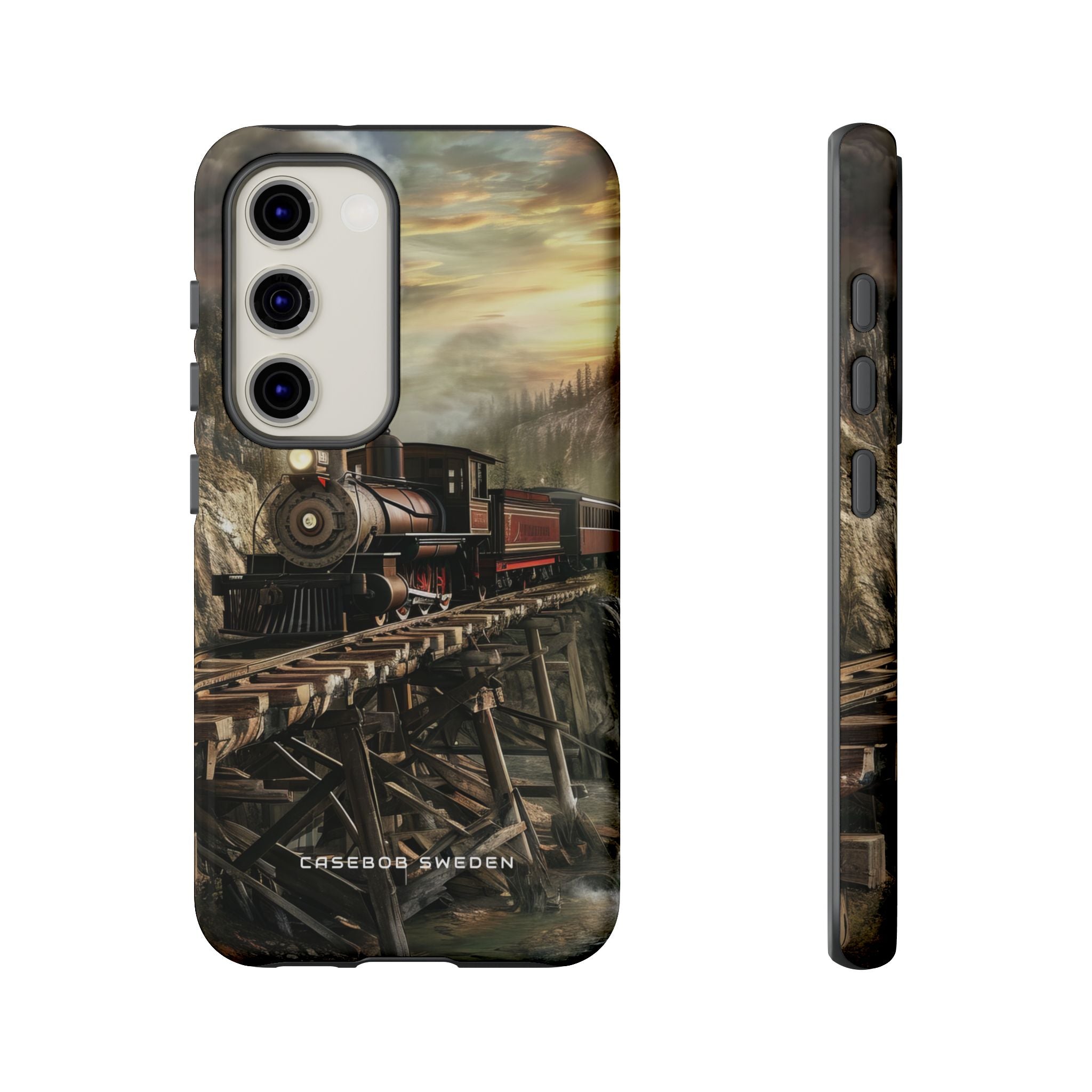 Vintage Steam Train Crossing Mountain Bridge Samsung S23 - Tough Phone Case