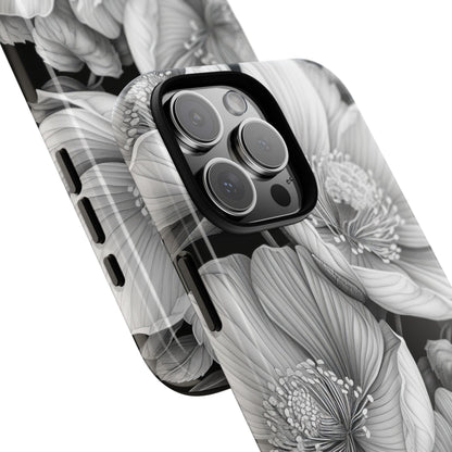 Monochrome Petal Dance iPhone 16 - Tough
