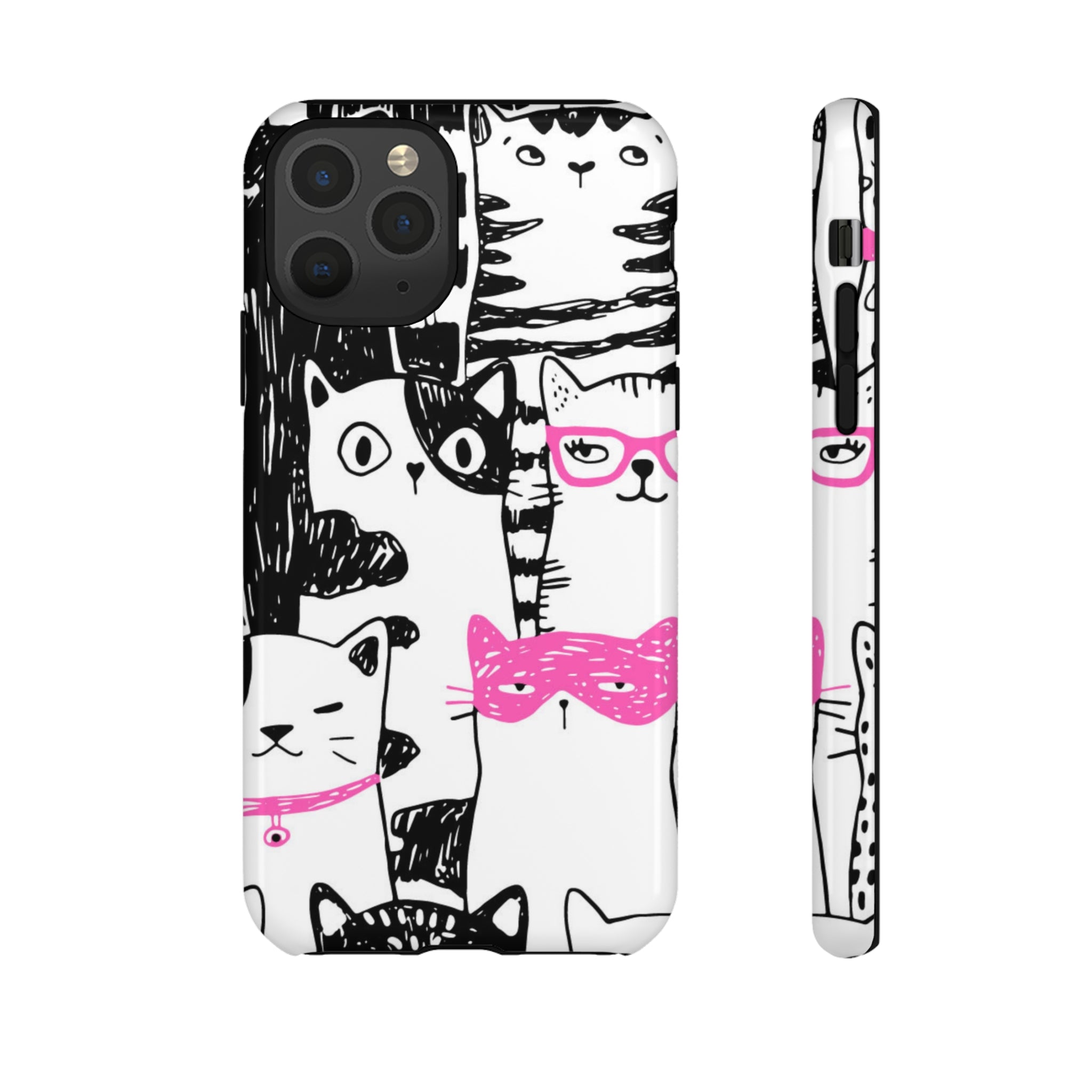 Black & Pink Cat Pattern iPhone Case (Protective) iPhone 11 Pro Glossy Phone Case