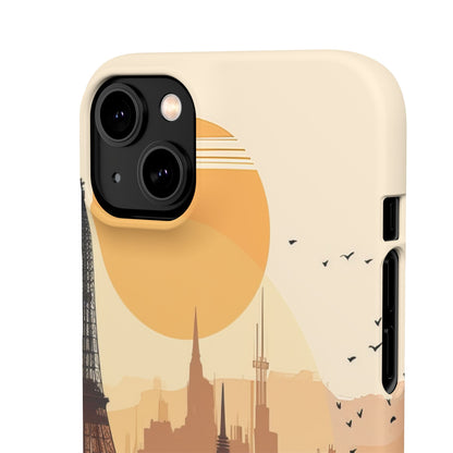 Eiffel Tower Silhouette with Birds and Sun Reflection iPhone 14 - Slim Phone Case