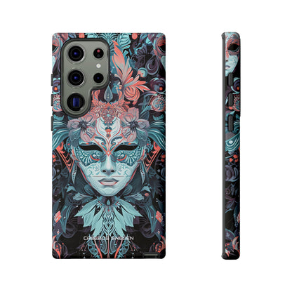 Mystic Teal Coral Mask - Tough Samsung S23 Phone Case