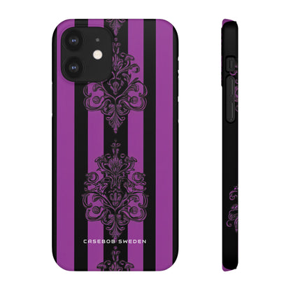 Gothic Elegance with Vertical Stripes and Ornamental Motifs iPhone 12 - Slim Phone Case