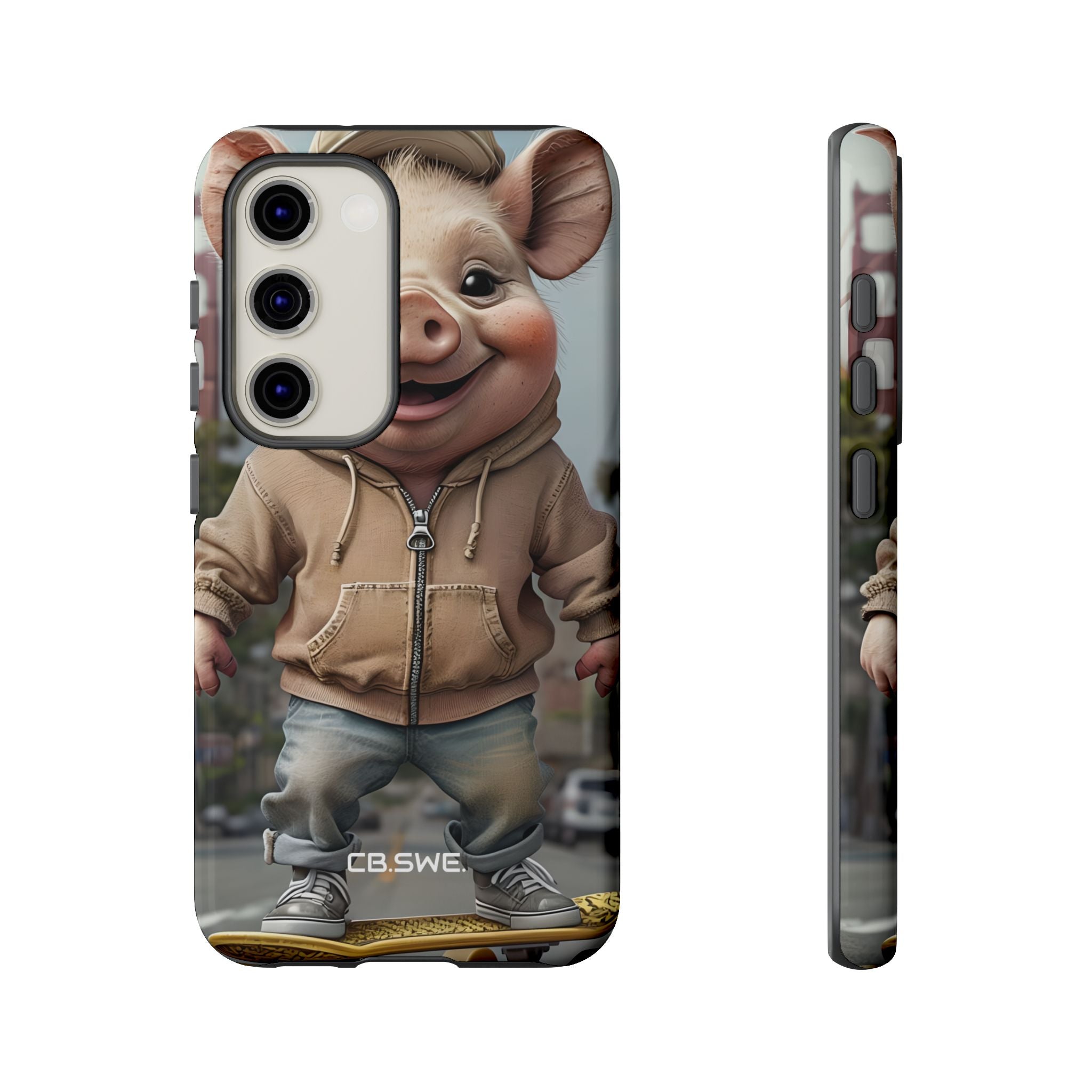 Playful Anthropomorphic Pig Skateboarding Illustration Art Samsung S23 - Tough