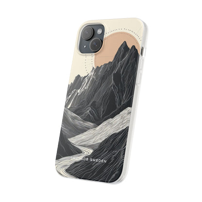 Minimalist Mountain Landscape with Flowing River iPhone 15 - Flexi Phone Case