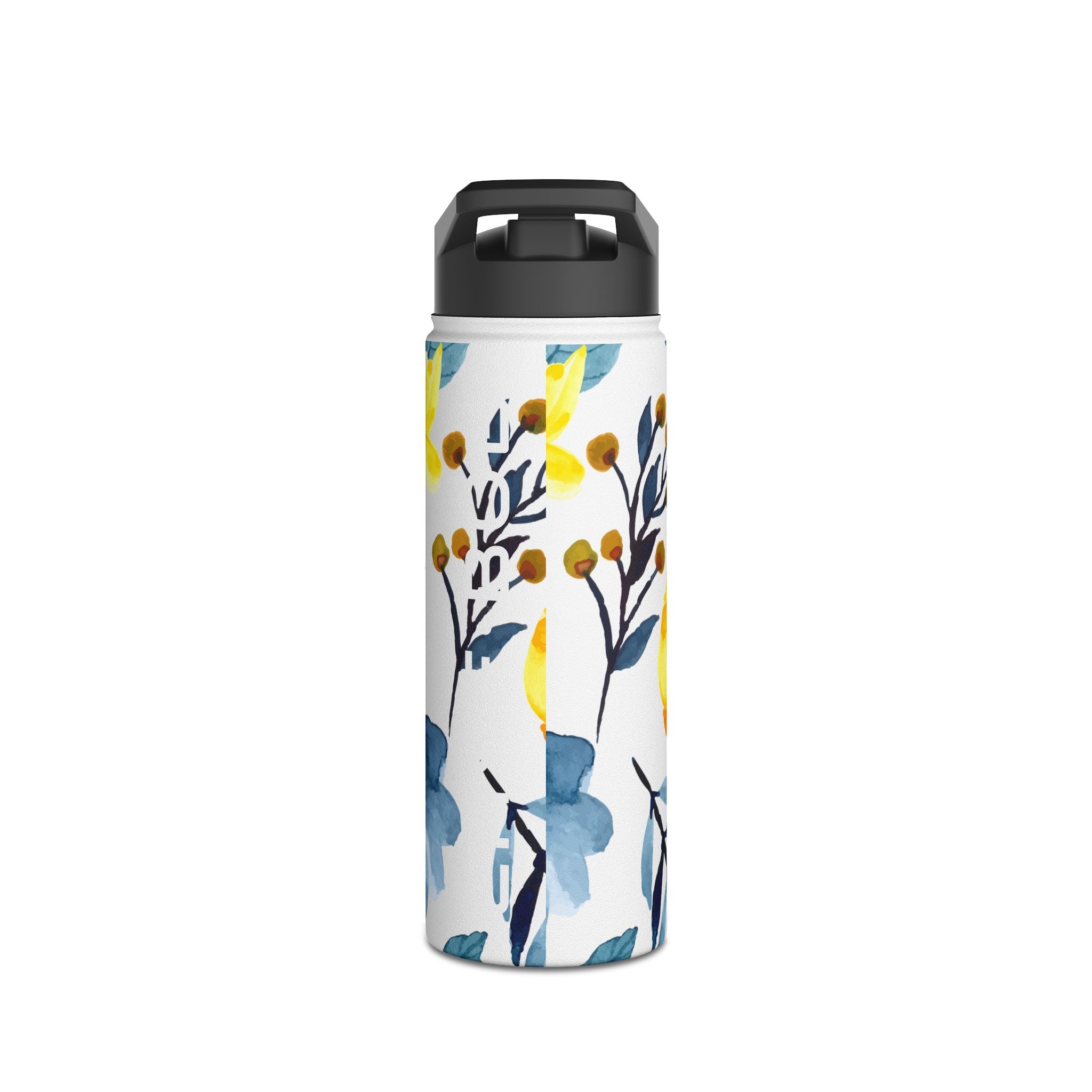 Yellow Blue Blossoms - Stainless Steel Water Bottle