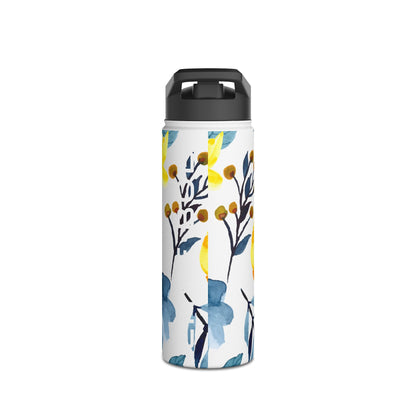 Yellow Blue Blossoms - Stainless Steel Water Bottle