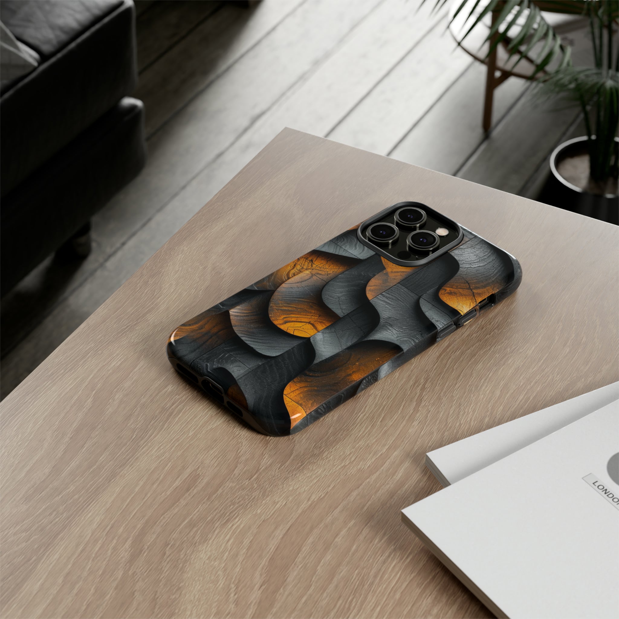 Grey Fire Orange Geometry - Protective Phone Case