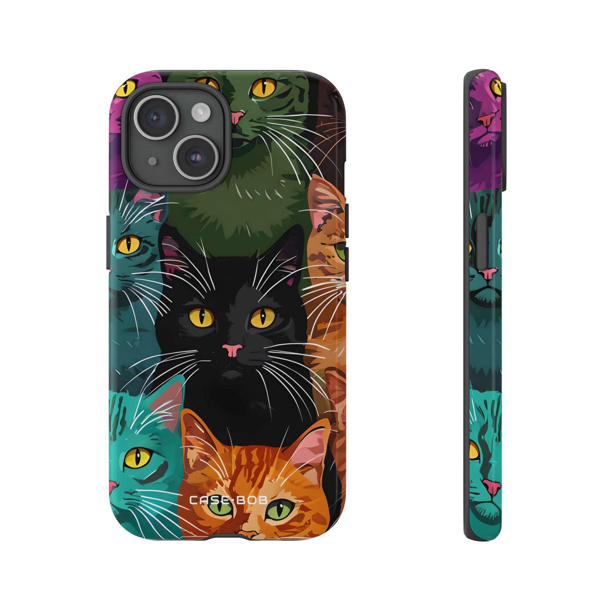 Teal Cat Grid iPhone 15 Case - Tough