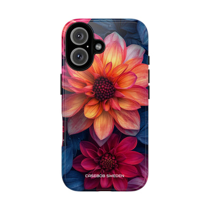 Floral Harmony Orange Blue - Tough iPhone 16 Phone Case