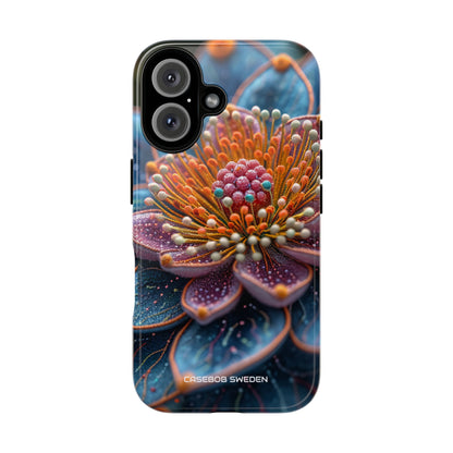 Blue-Orange Floral Swirl - Tough iPhone 16 Phone Case