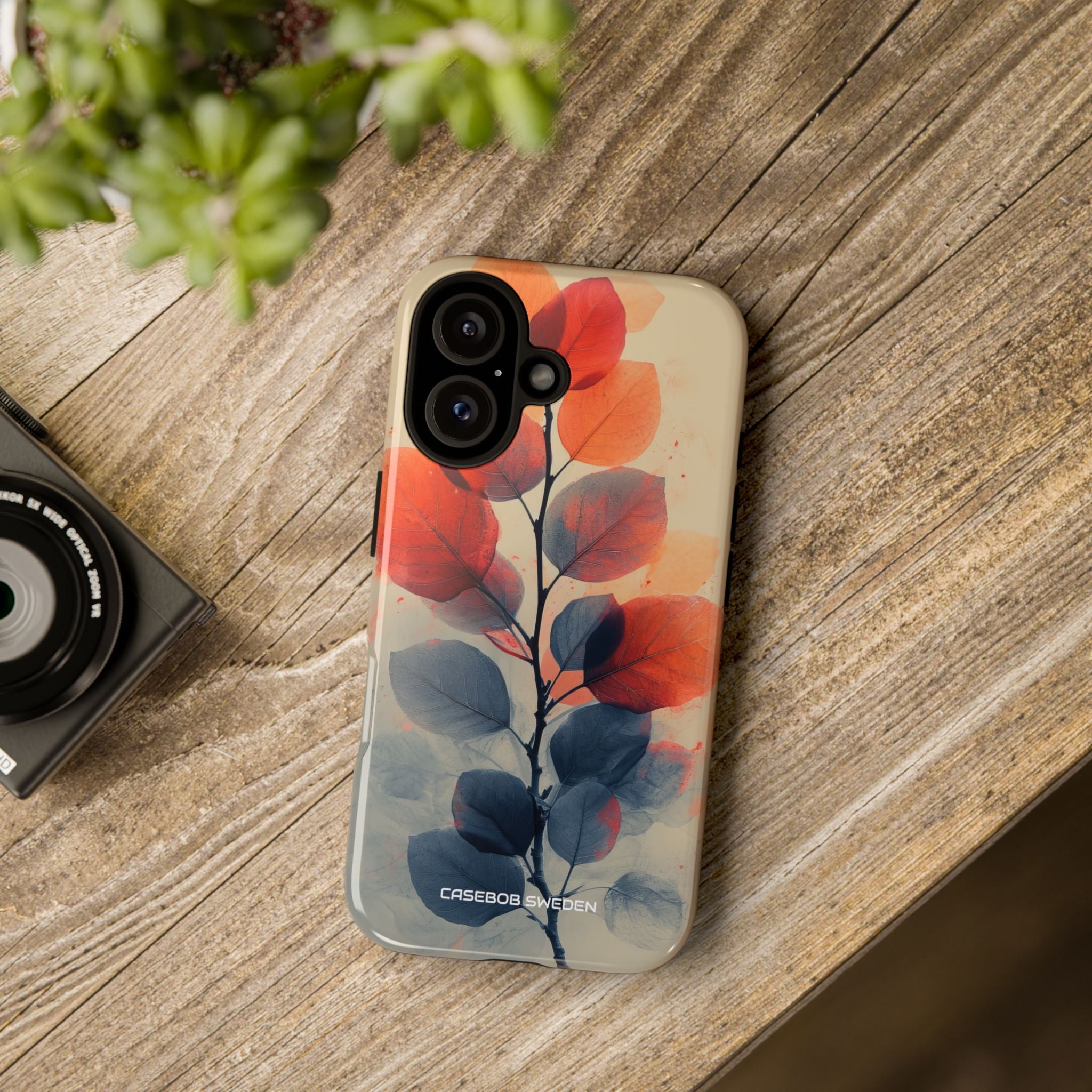 Orange Gray Leaves - Tough iPhone 16 Phone Case