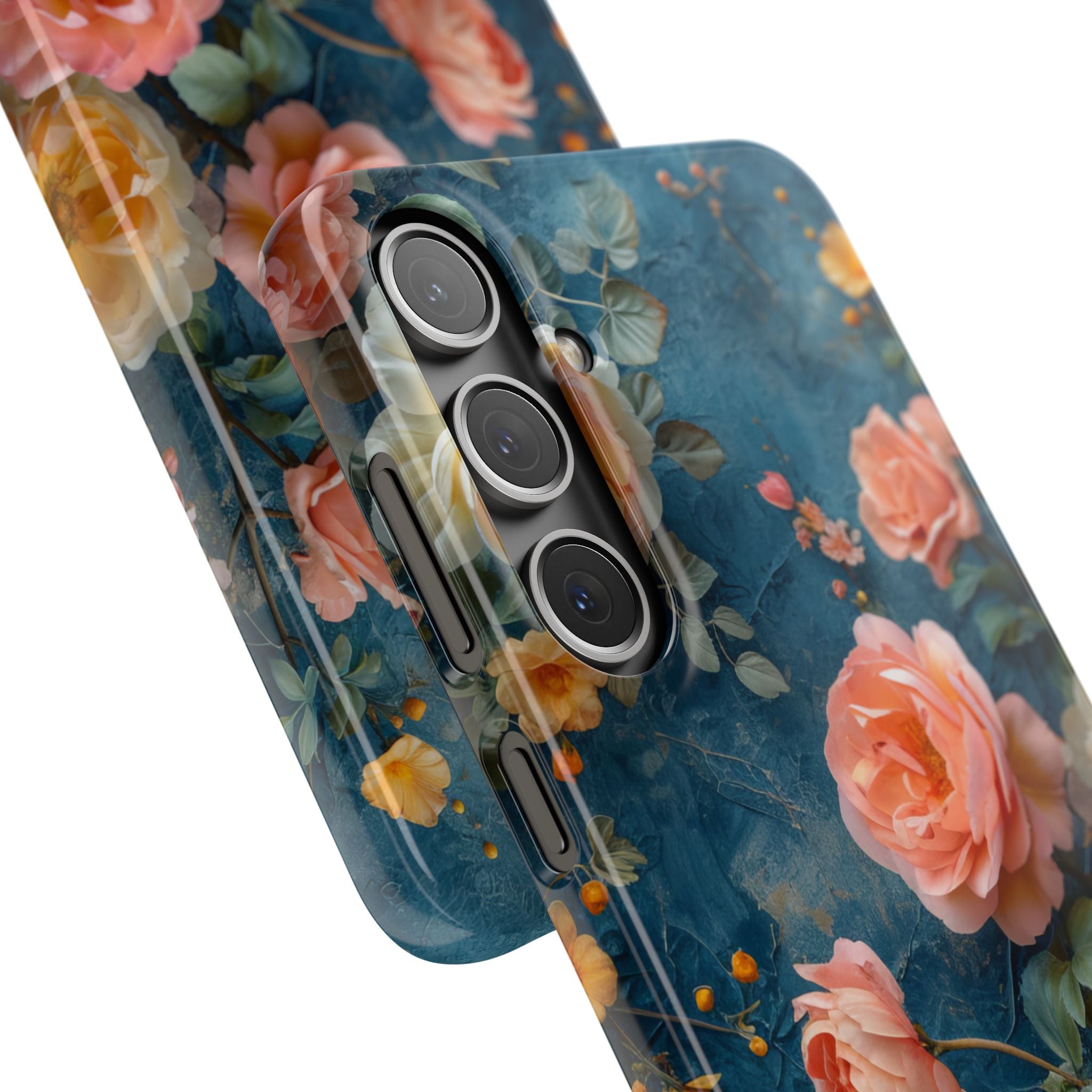 Blue Floral Elegance - Slim Samsung S24 Phone Case