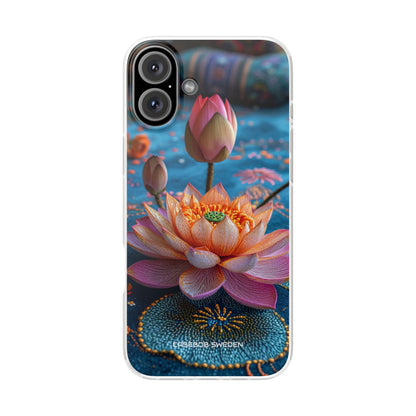 Vibrant Lotus Embroidery - Flexi iPhone 16 Phone Case