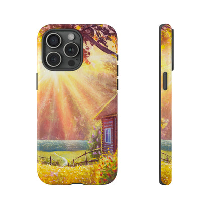 Flower Bushes Wooden House - Protective Phone Case