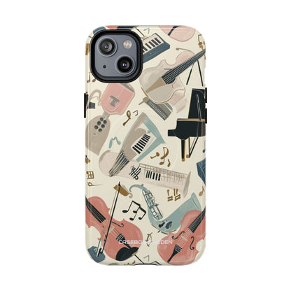 Beige Musical Instruments Pattern - Tough + MagSafe® iPhone 14 Phone Case