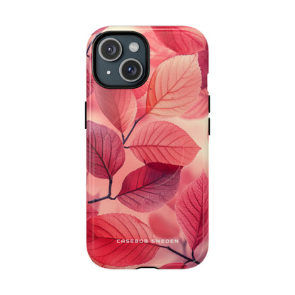 Elegant Pink Leaves iPhone 15 | Tough+ Phone Case