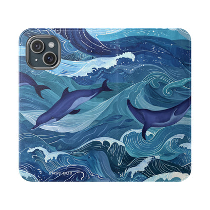 Dolphin Wave Dance - iPhone 15 Case - Wallet